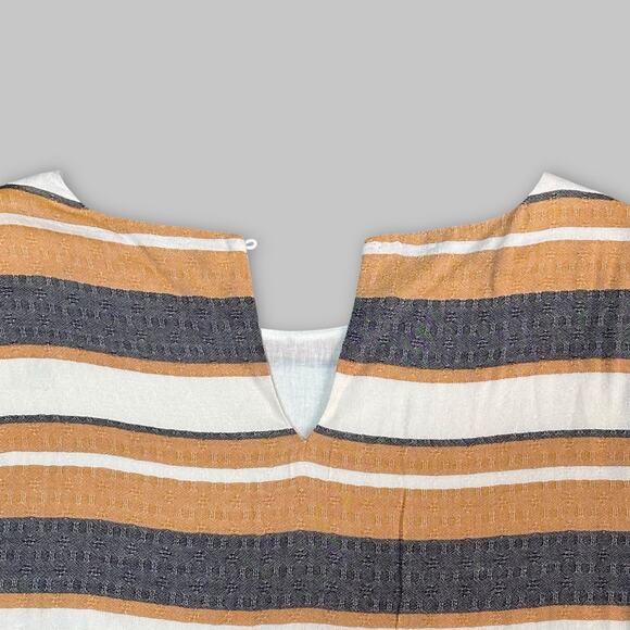 Doe & Rae Mustard Yellow, White & Gray Striped Short Sleeve Dress - Women Small - Picture 4 of 6